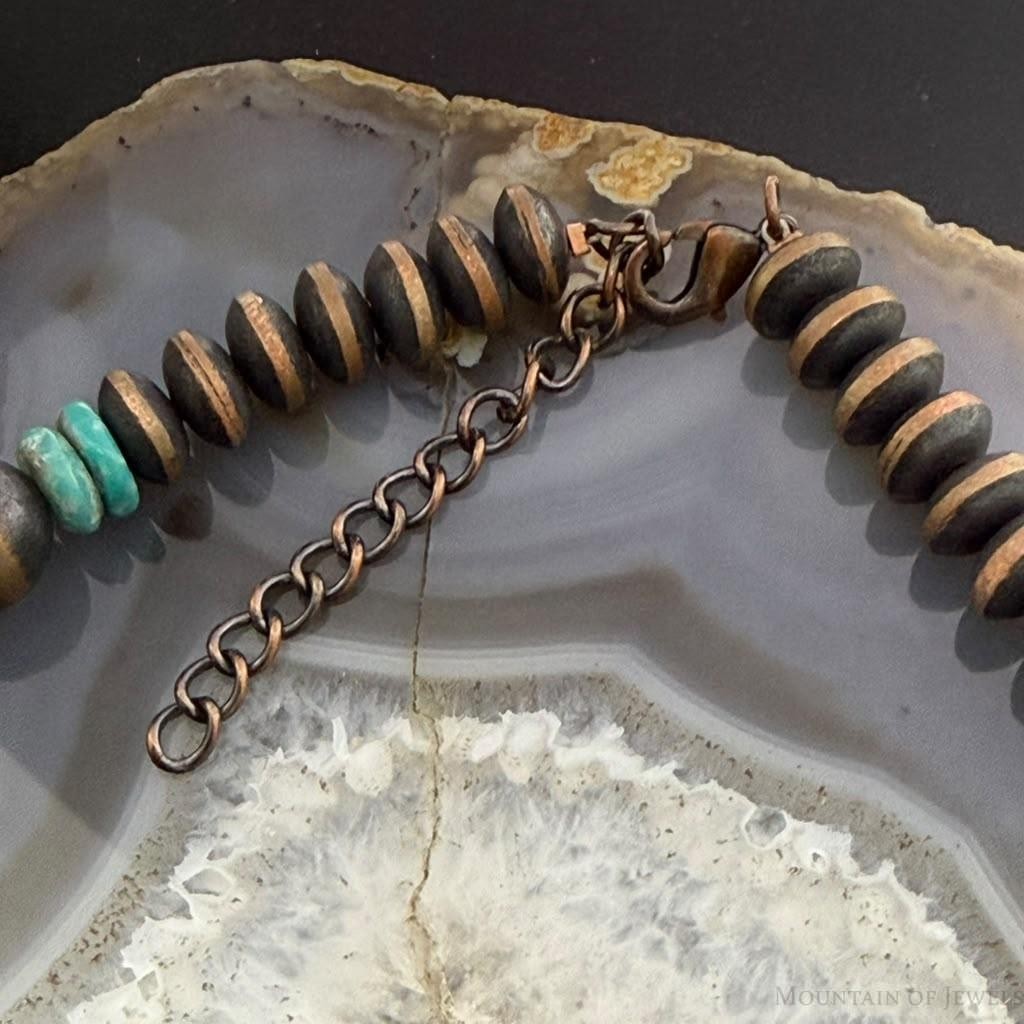 Southwestern Style Copper 8mm Navajo Pearl Saucer & Turquoise Disk Necklace For Women