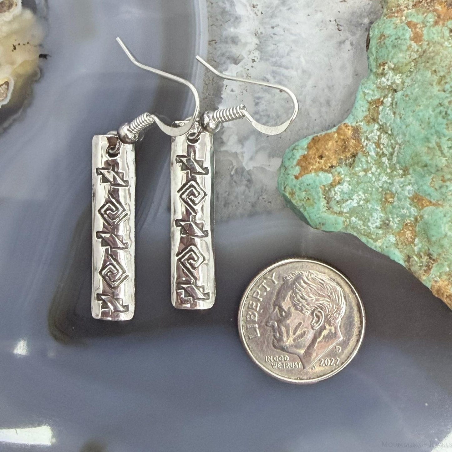 Felicia Etcitty Navajo Sterling Silver Long Etched Dangle Earrings For Women
