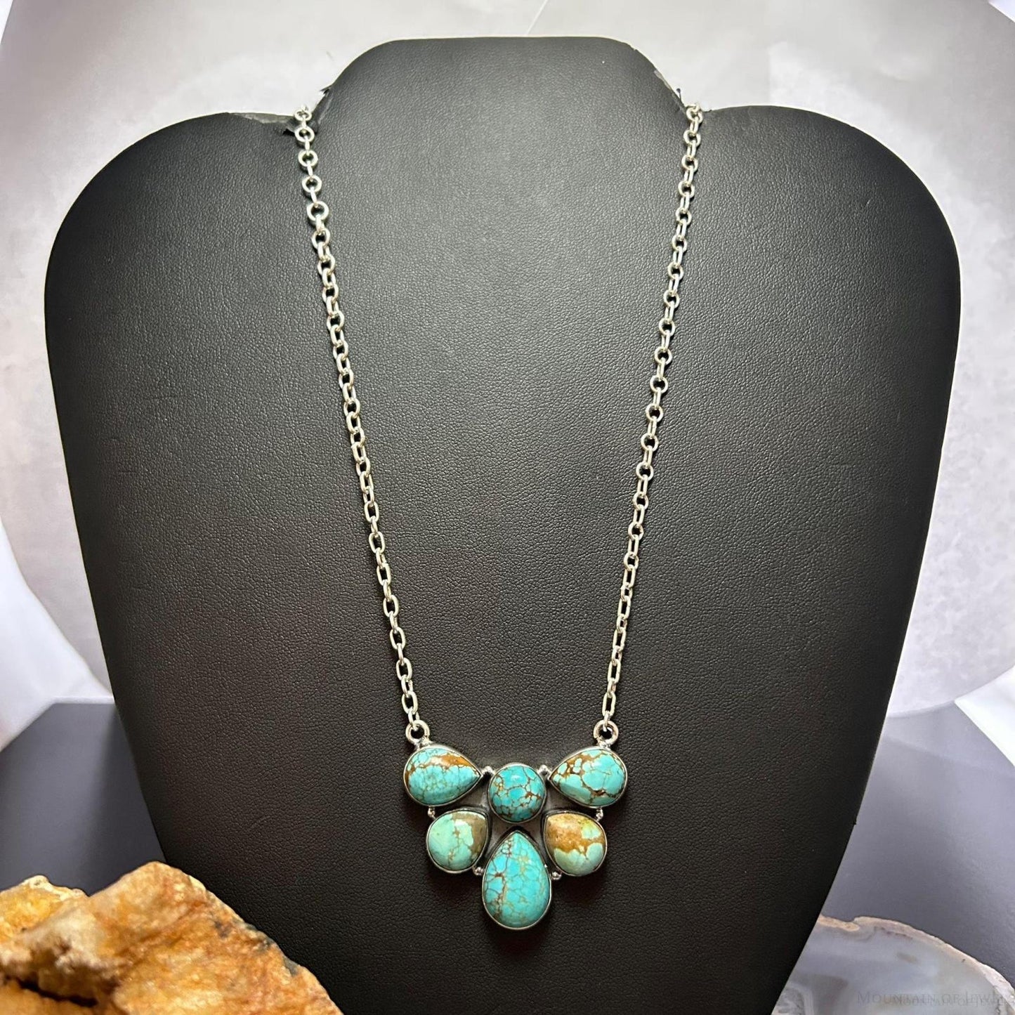 Sterling Silver Southwestern Style Turquoise #8 Cluster 19" Lariat Necklace For Women