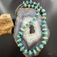 Vintage Sterling Silver Native American Natural Turquoise w/Silver Beads 27" Necklace For Women