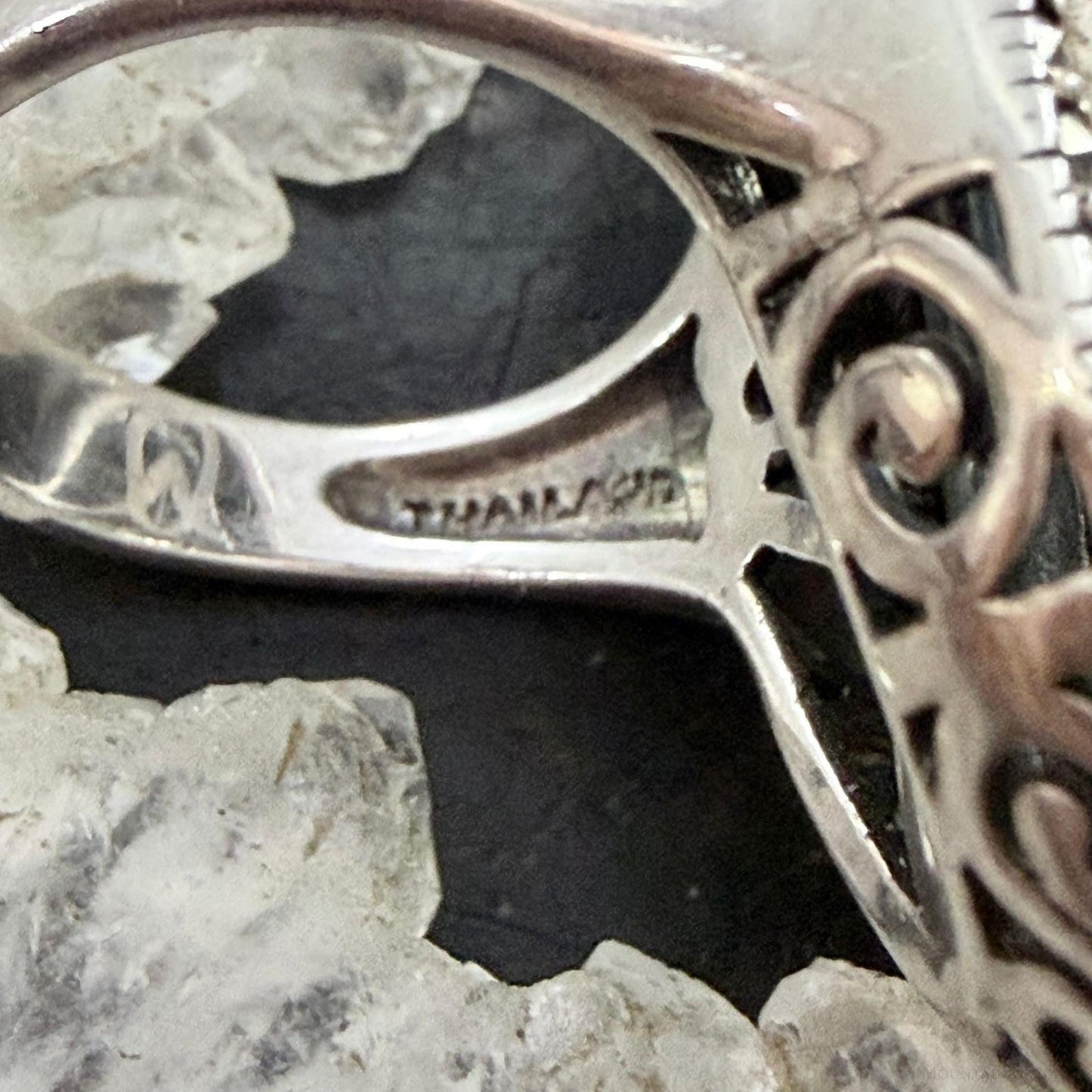 Sterling Silver & 14K Large Oval Jasper and Marcasite Fashion Ring Size 8 For Women