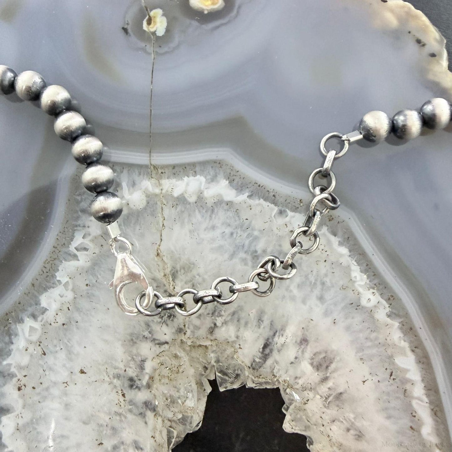 Sterling Silver Southwestern Style Blue Turquoise Beads & Starling Beads 19" Necklace For Women