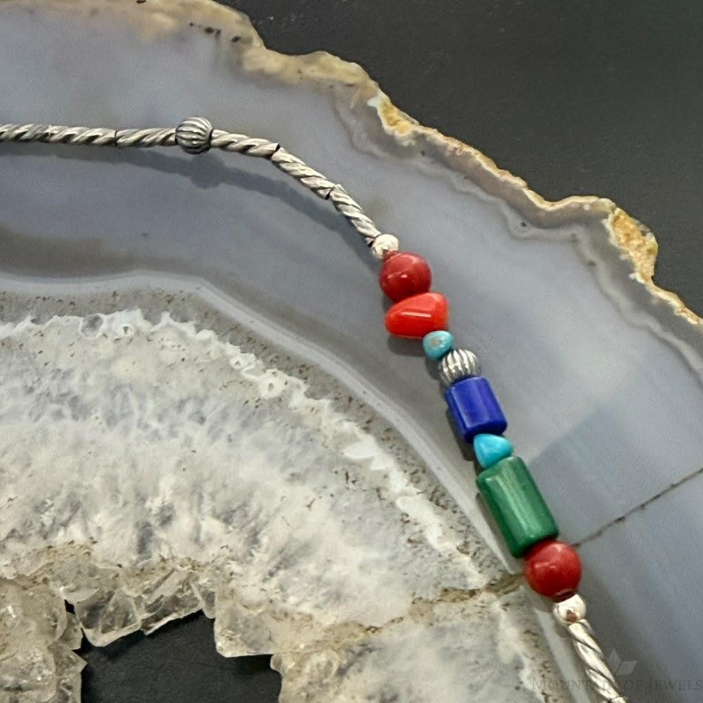 Carolyn Pollack Sterling Silver Multi Stone w/Cylinder Beads Necklace For Women