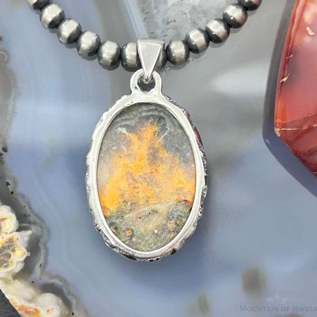 Sterling Silver Southwestern Style Oval Yellow Jasper Pendant For Women #5