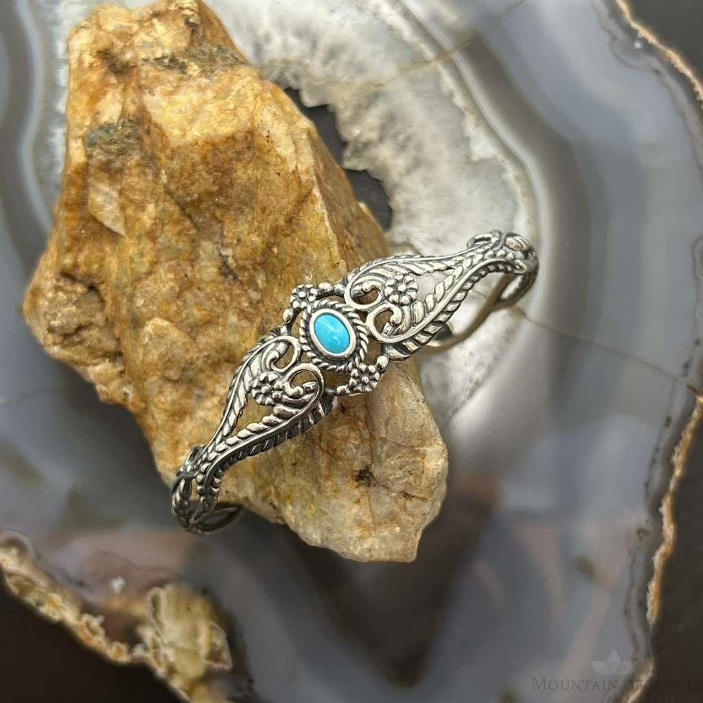 Carolyn Pollack Sterling Silver Turquoise Leaves & Floral Decorated Bracelet For Women