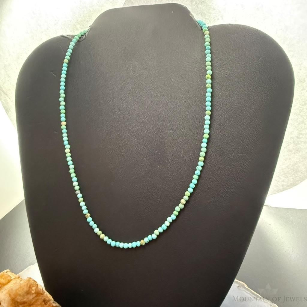 Sterling Silver Southwestern Style 3mm Faceted Turquoise Beads 17" Necklace For Women