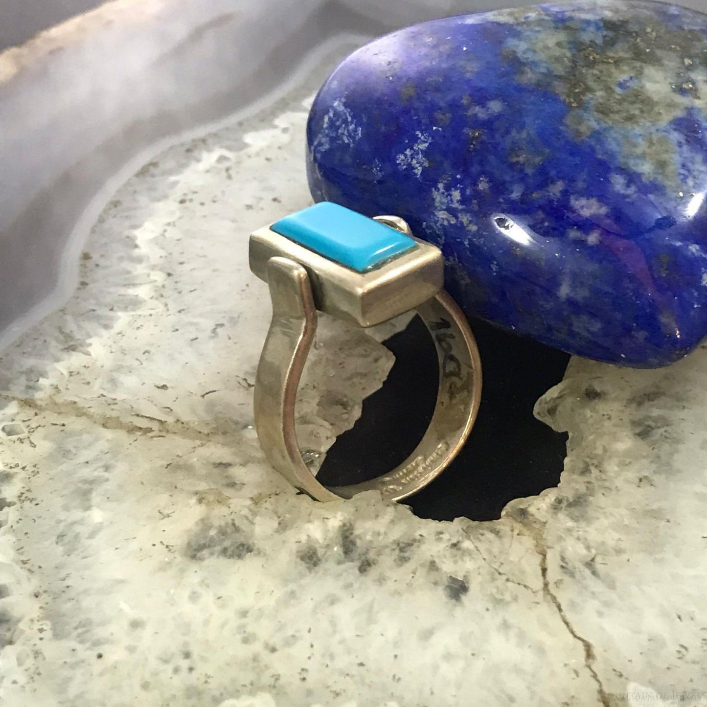 Christin Wolf Vintage Sterling Silver Lapis Turquoise Reversible Ring Size 9.75 For Women