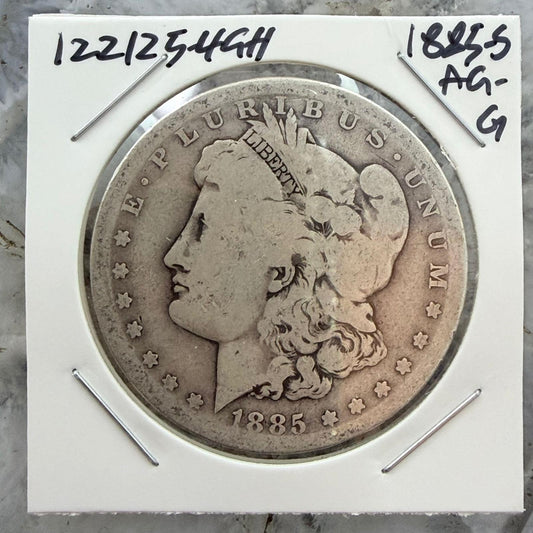 US 1885-S 90% Morgan Silver Dollar AG-G #122125-4GH