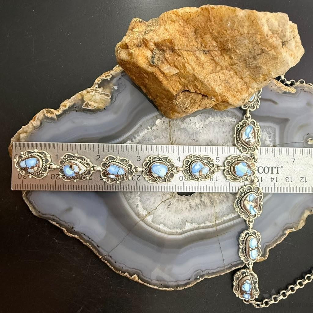 Sterling Silver Southwestern Style Golden Hill Turquoise Lariat 31" Necklace For Women
