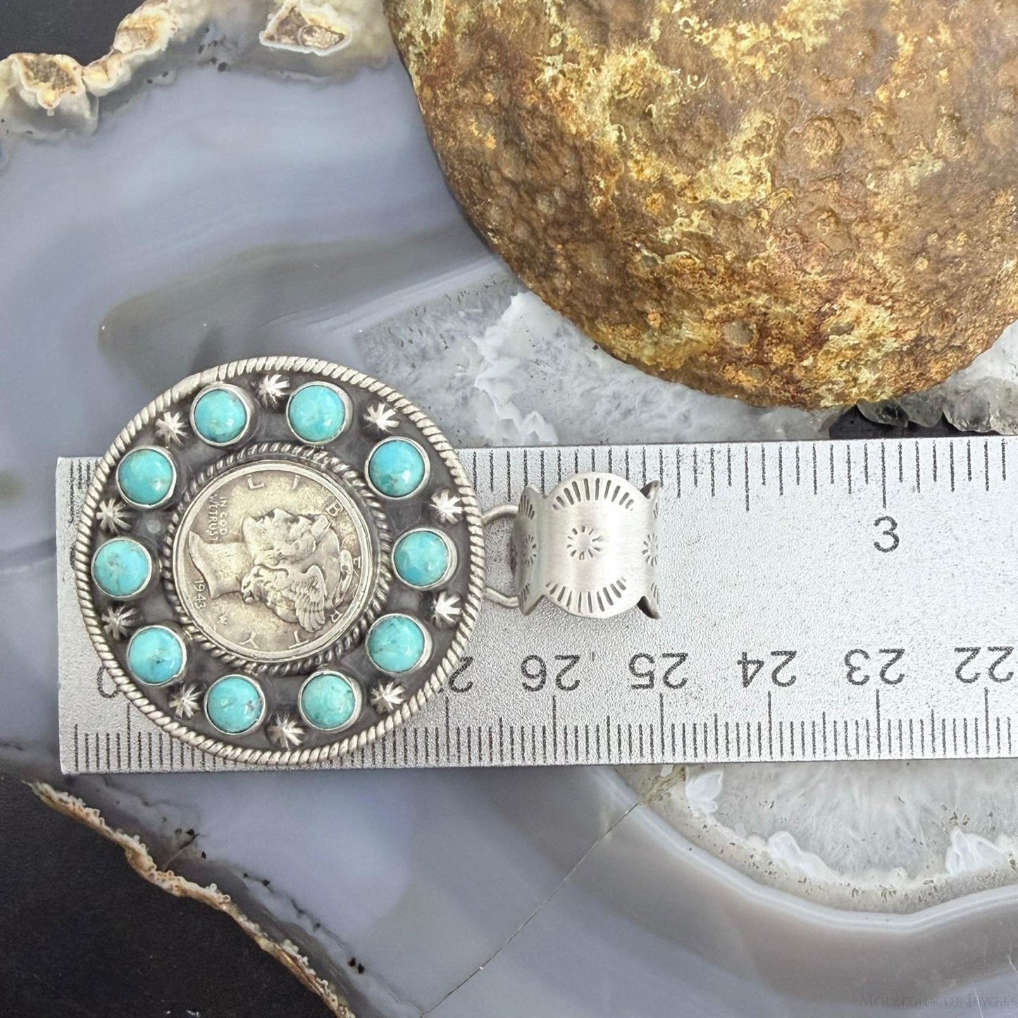 Genuine 1943 90% Silver Mercury Dime Coin w/Mohave Turquoise Unisex Pendant