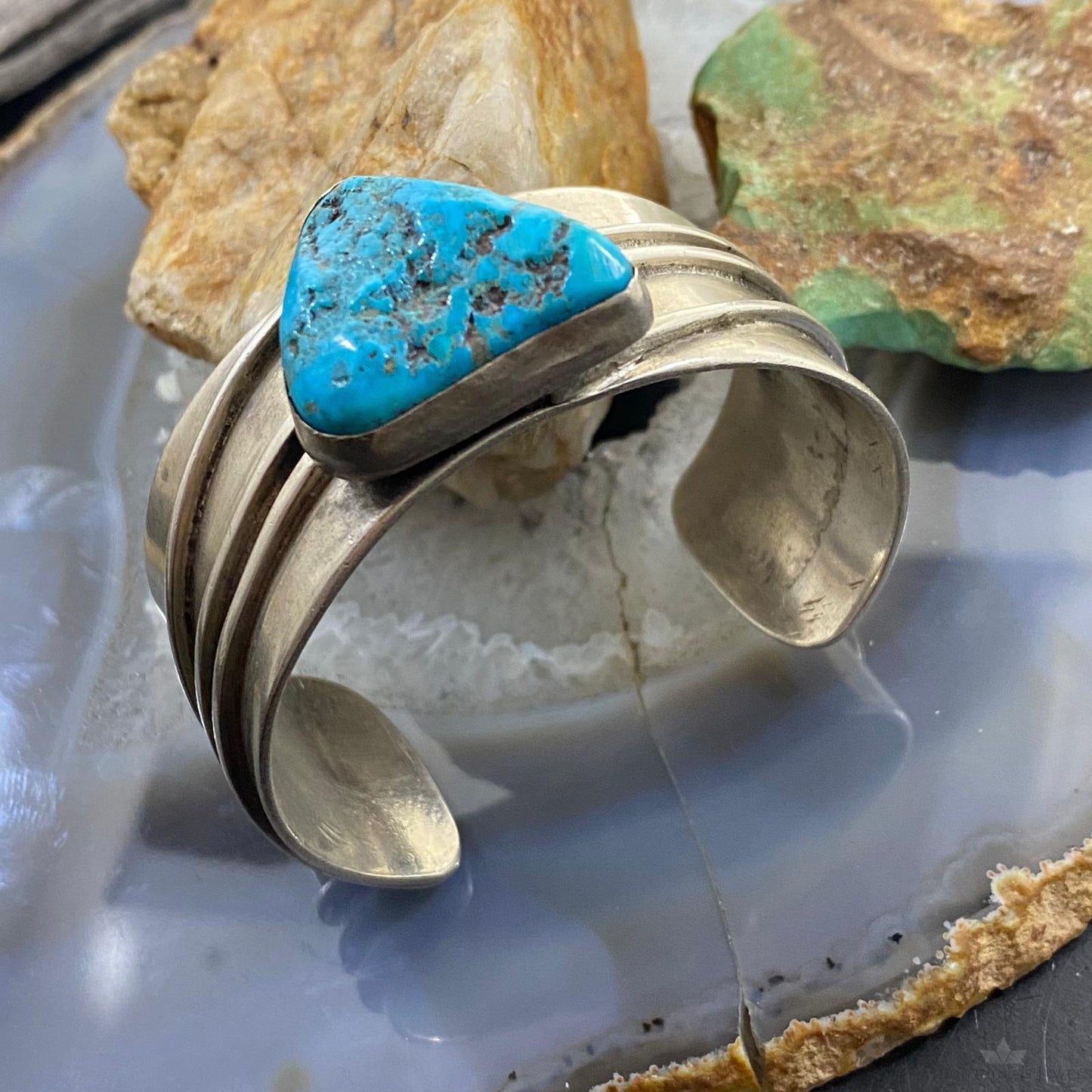 Native American Silver Chunky Turquoise Bracelet For Women