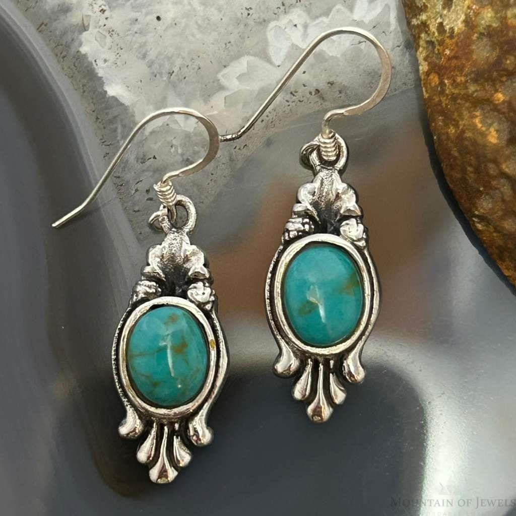 Sterling Silver Southwestern Style Oval Mohave Turquoise Dangle Earrings For Women