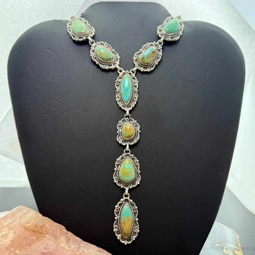 Sterling Silver Southwestern Style Royston Turquoise Lariat 29" Necklace For Women