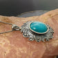 Paz Israel Sterling Silver Oval Turquoise Decorated Pendant w/Necklace For Women