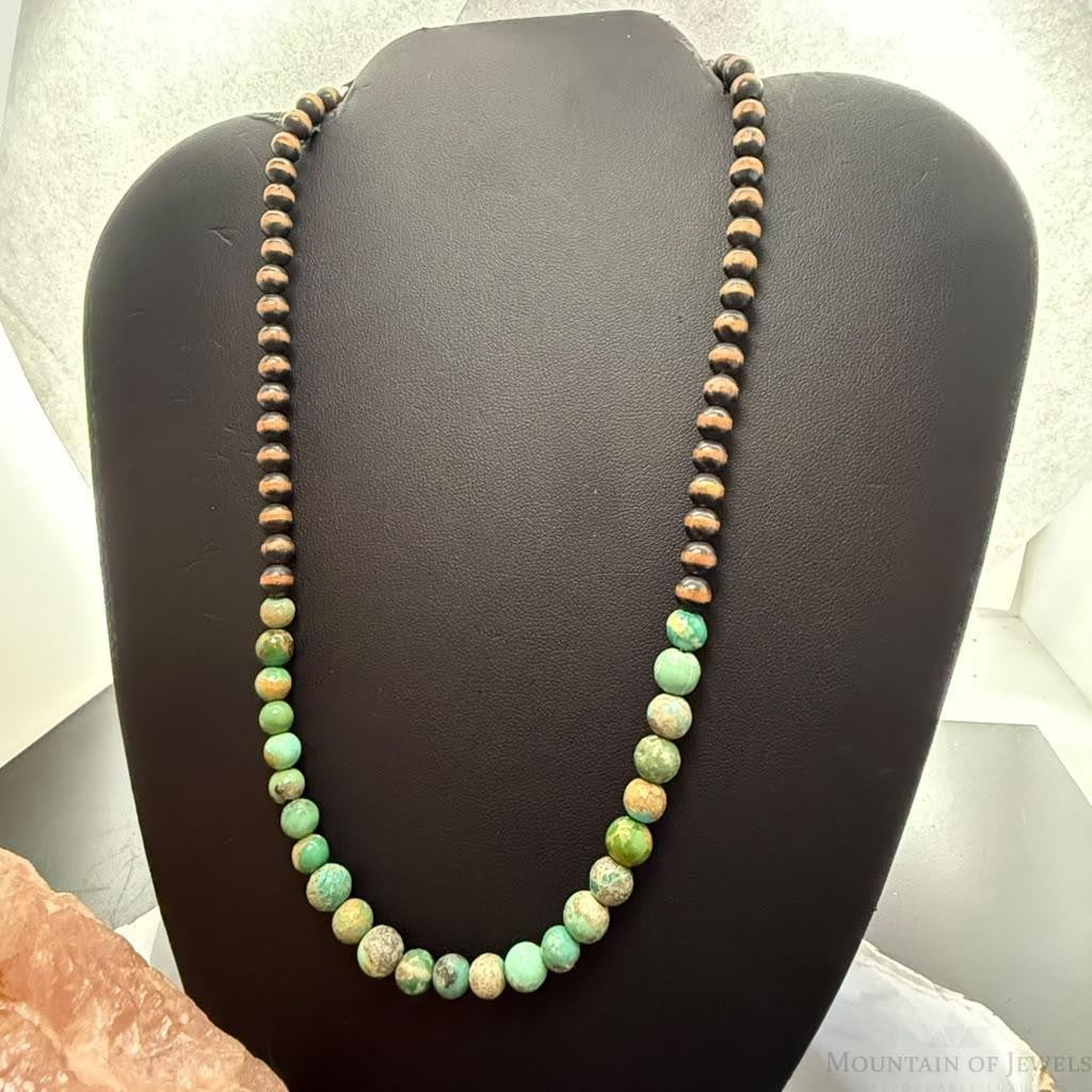 Southwestern Style 6mm Copper Navajo Pearl w/Hubei Turquoise Beads Necklace For Women
