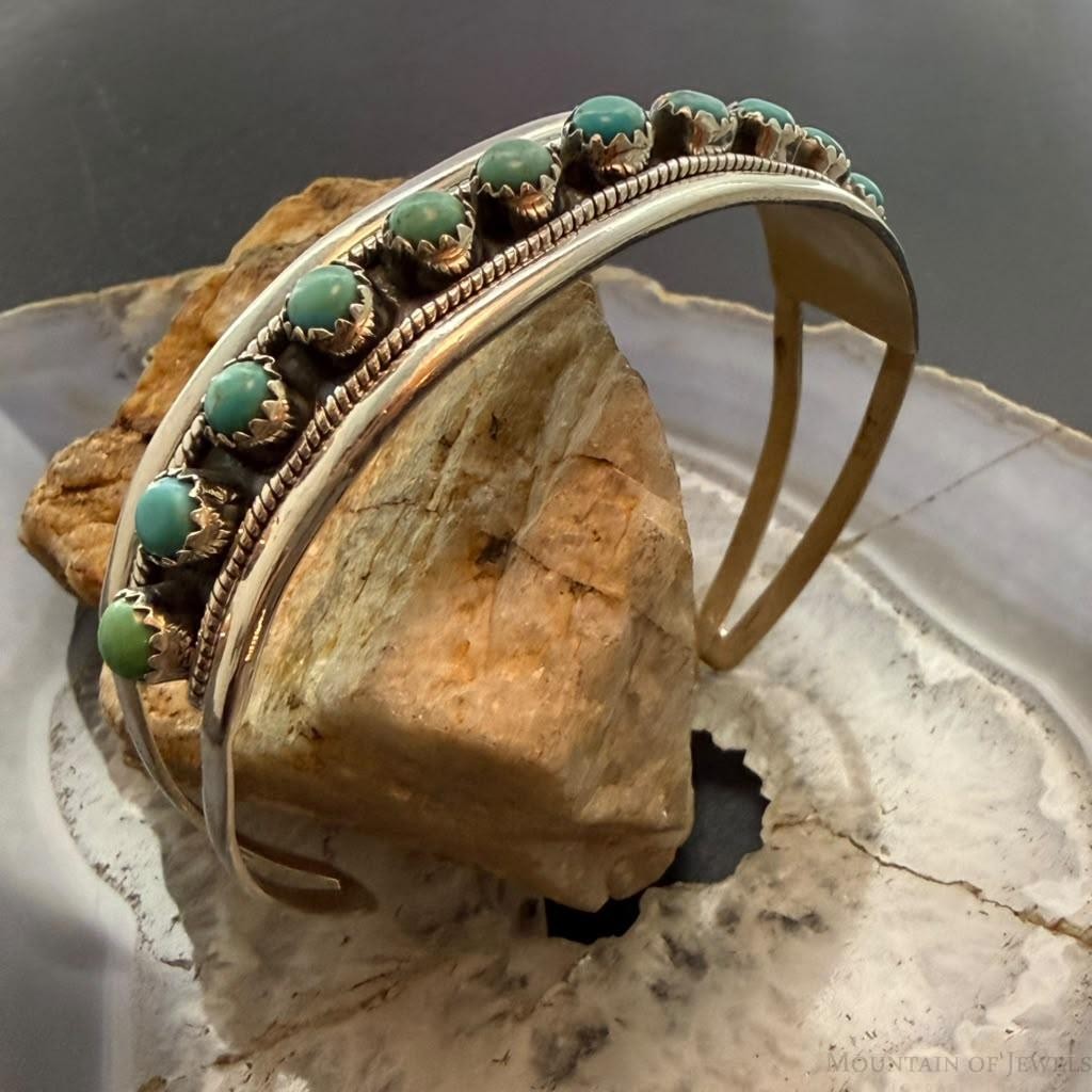 Sterling Silver Southwestern 12 Petit Point Turquoise Split Shank Bracelet For Women