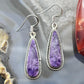 Sterling Silver Southwestern Style Teardrop Charoite Dangle Earrings For Women