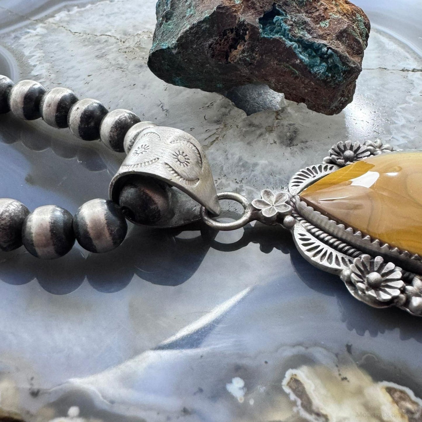 Sterling Silver Southwestern Style Teardrop Banded Agate Decorated Pendant For Women