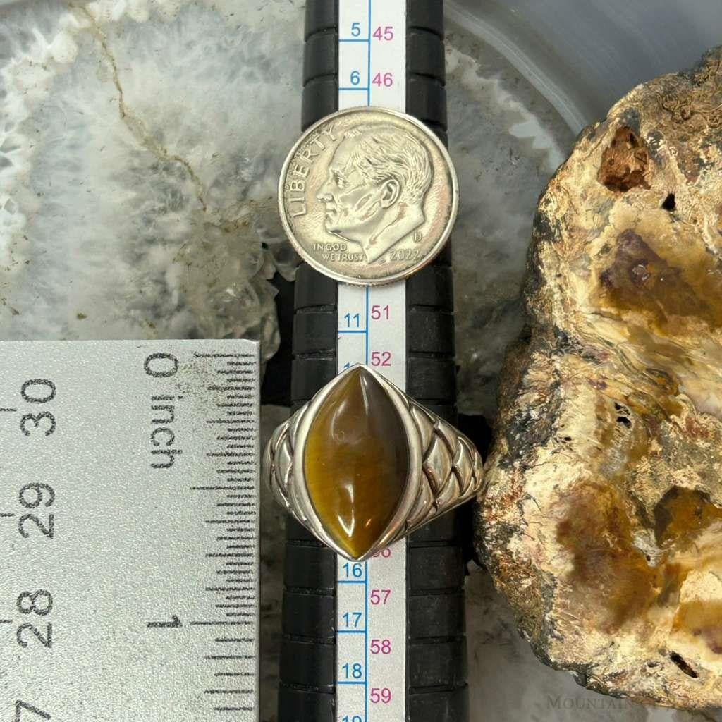 Sterling Silver marquise Tiger's Eye Decorated Fashion Ring Size 7 For Women