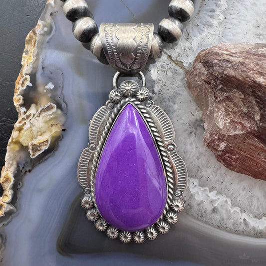 Native American Sterling Silver Teardrop Purple Phosphosiderite Pendant For Women