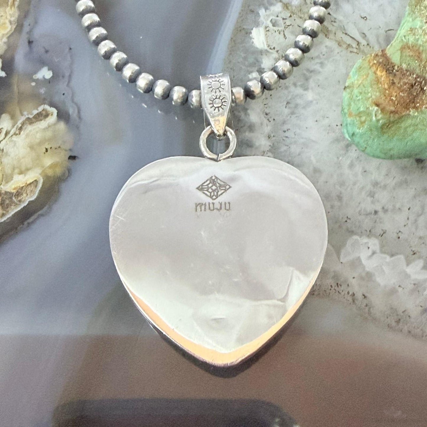 Sterling Silver Southwestern Style Purple Dahlia Heart Pendant For Women