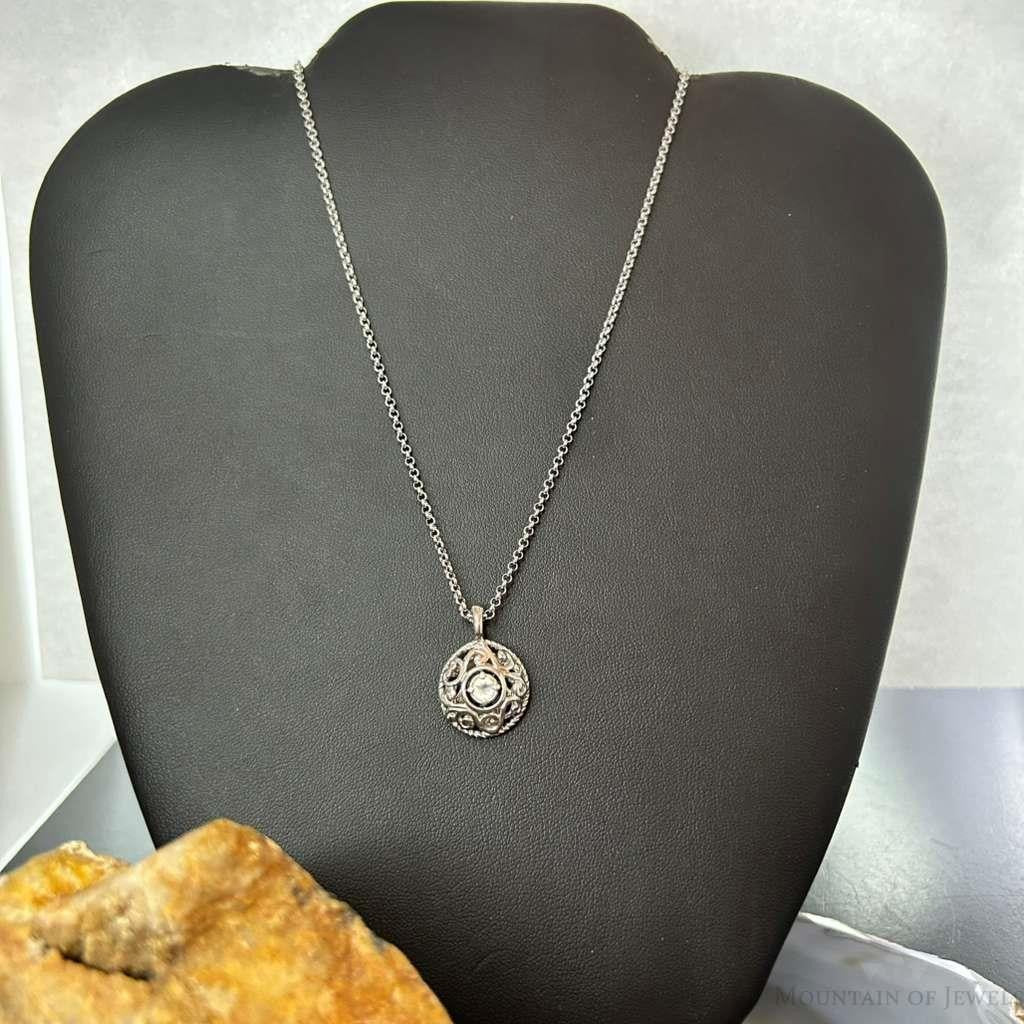 Carolyn Pollack Sterling Silver White Topaz in Round Swirl Pendant Necklace For Women