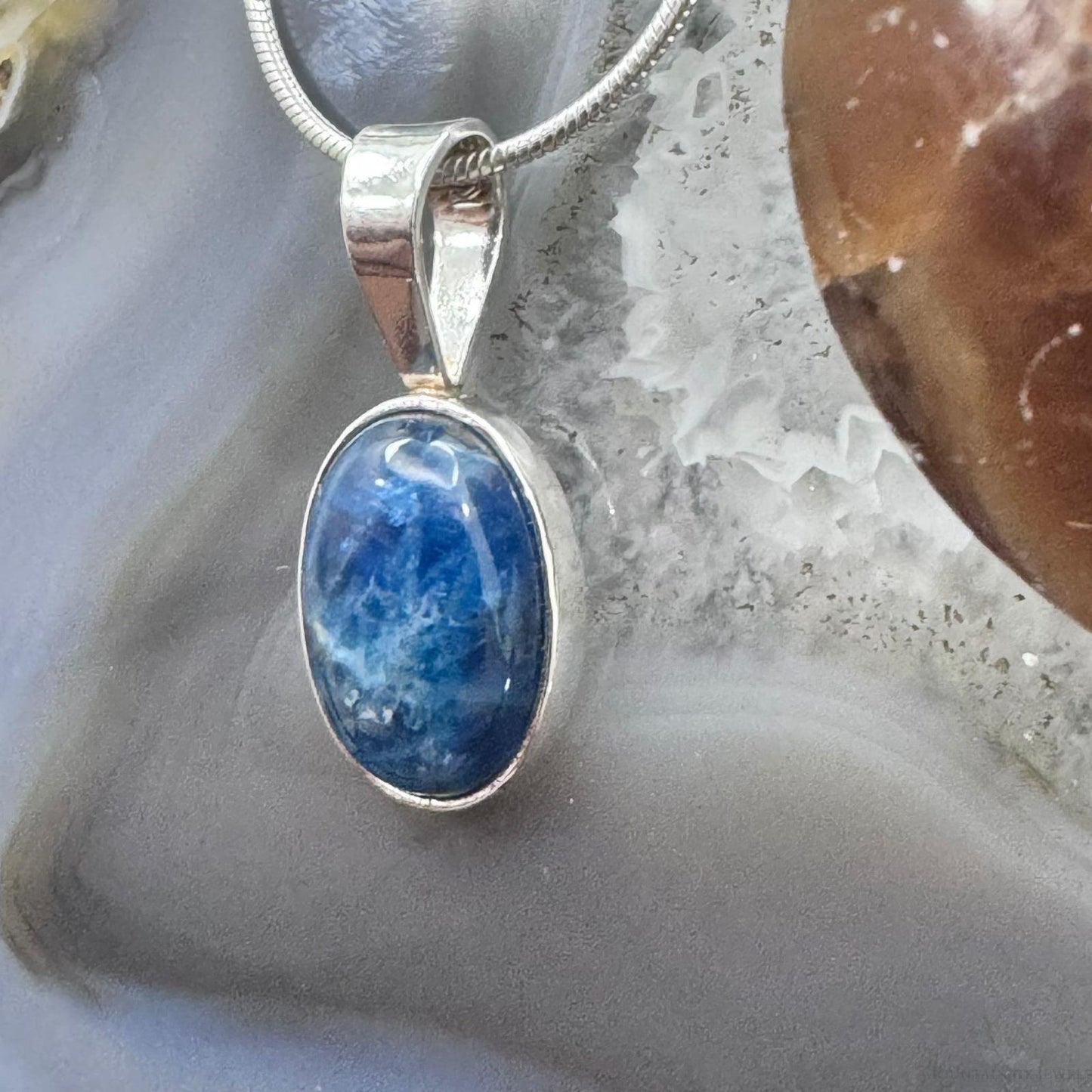 Carolyn Pollack Sterling Silver Oval Sodalite Pendant 16" Necklace For Women