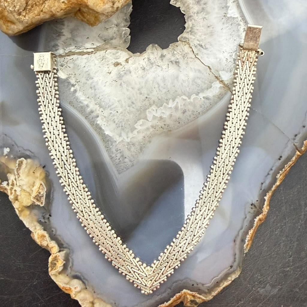 Vintage Sterling Silver 7" Fashion V Shape Link Bracelet For Women, Made in Mexico