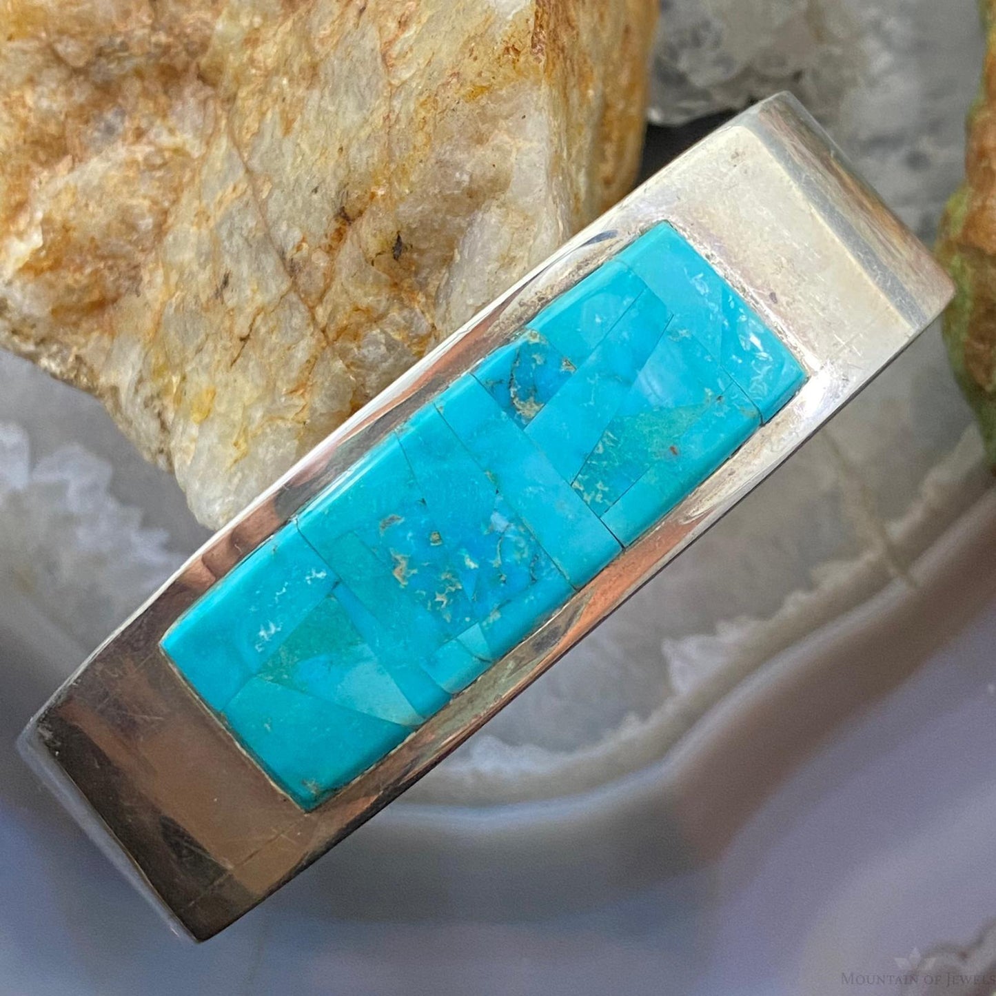 Drew M. Ruiz Native American Sterling Silver Inlay Turquoise Bracelet For Women