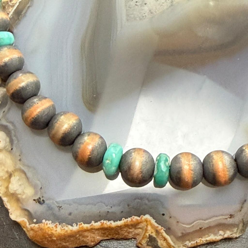 Southwestern Style 8mm Copper Navajo Pearl Round & Turquoise 18"-20" Necklace