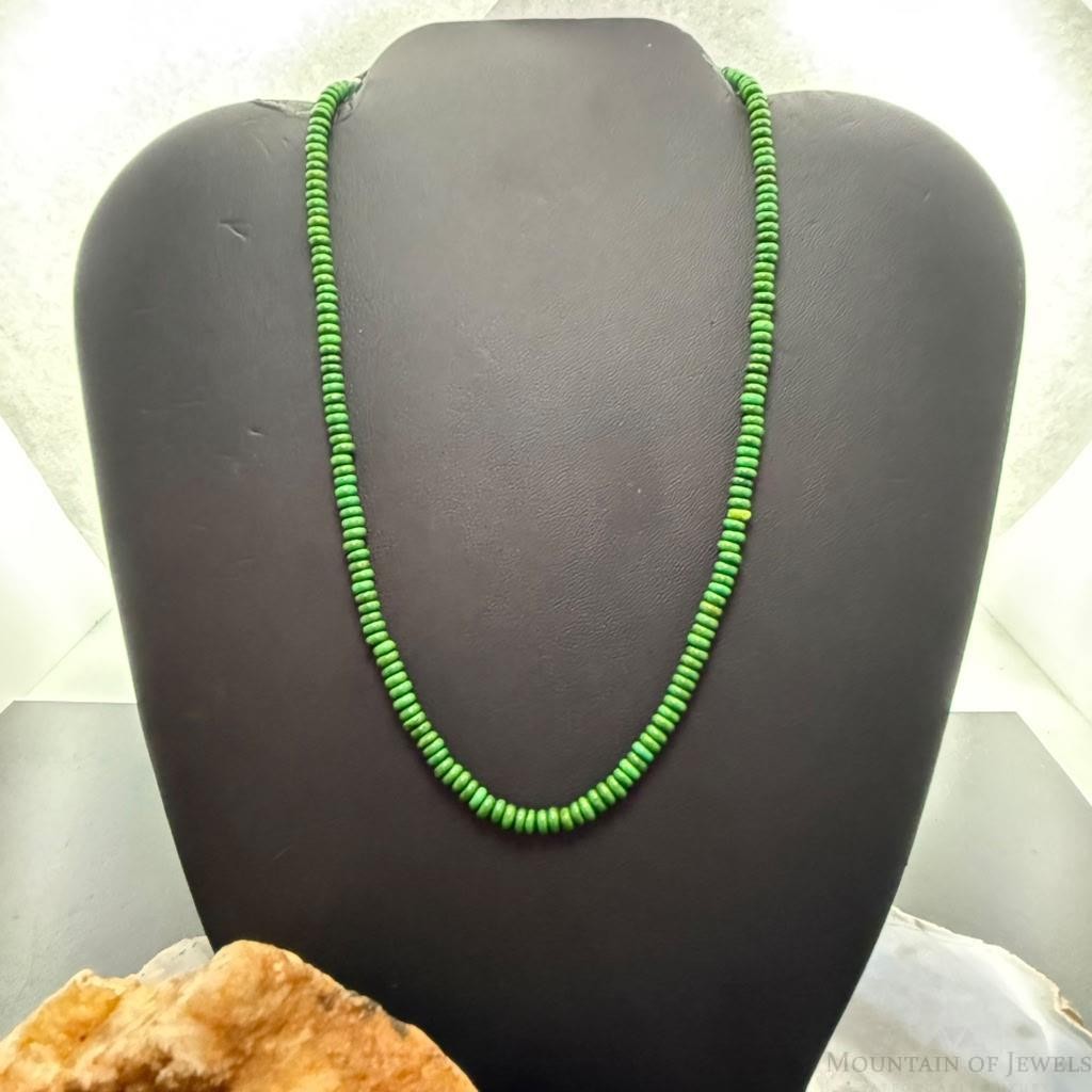 Sterling Silver Southwestern Style Round Green Turquoise Beads 16" Necklace For Women