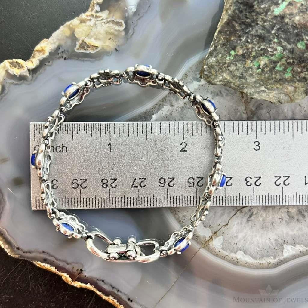 Carolyn Pollack Sterling Silver Lapis Decorated Foldover Link Bracelet For Women