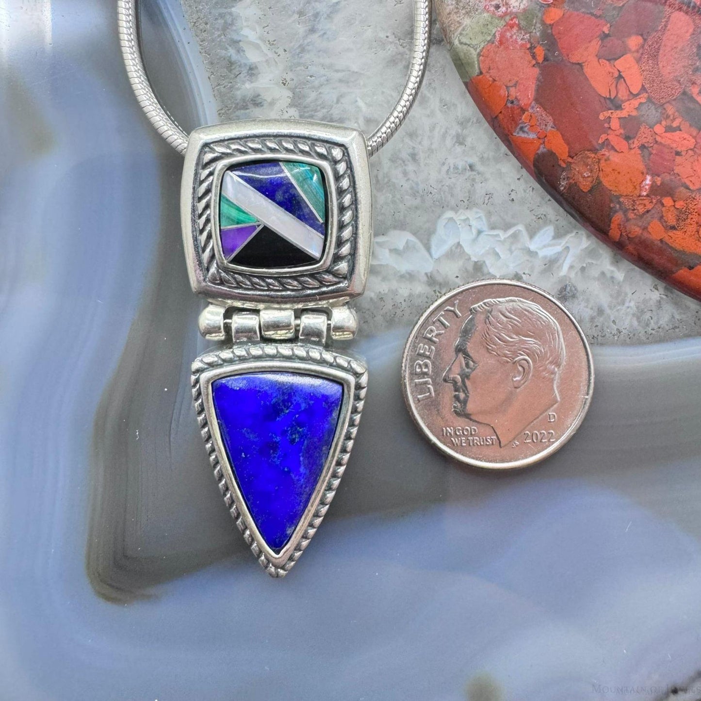 Carolyn Pollack Sterling Silver Multistone Inlay & Lapis Pendant with 17" Necklace For Women