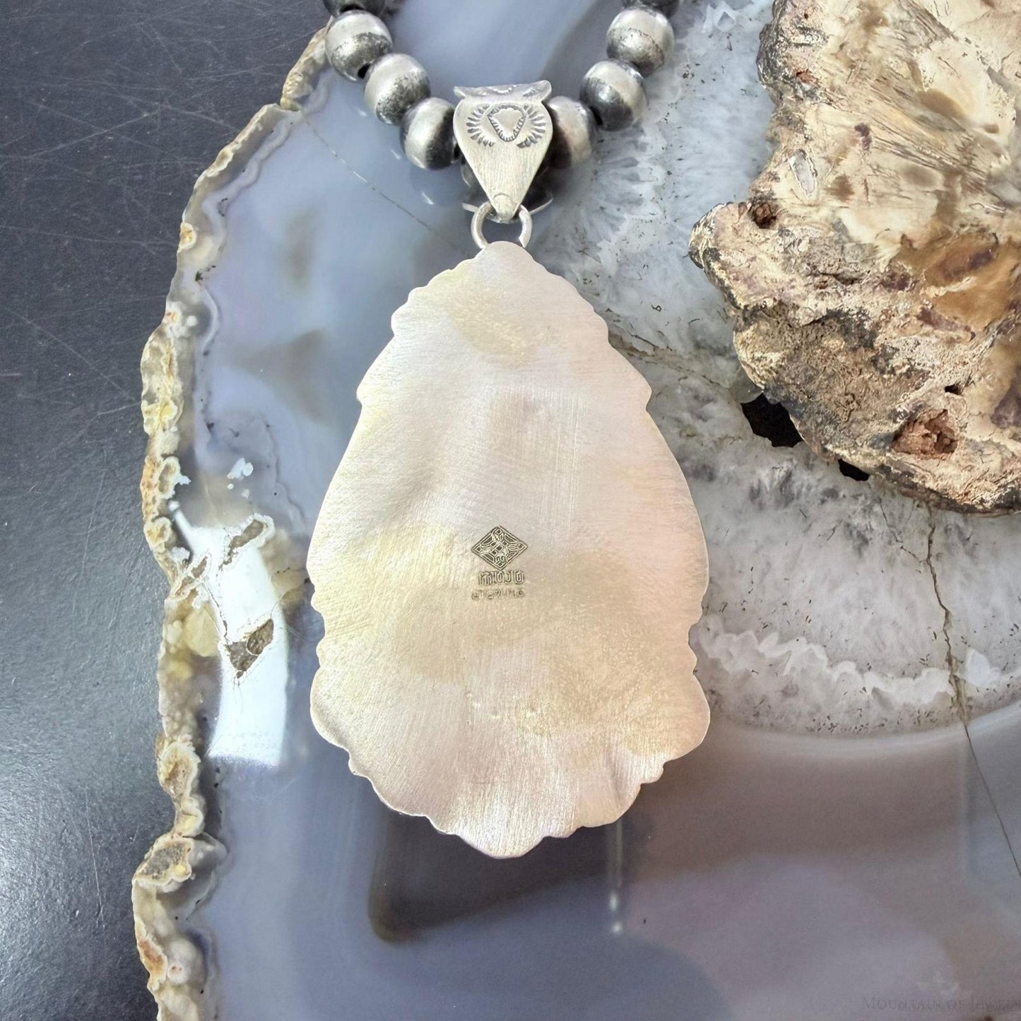 Sterling Silver Southwestern Style Large Turquoise & Spiny Oyster Pendant For Women