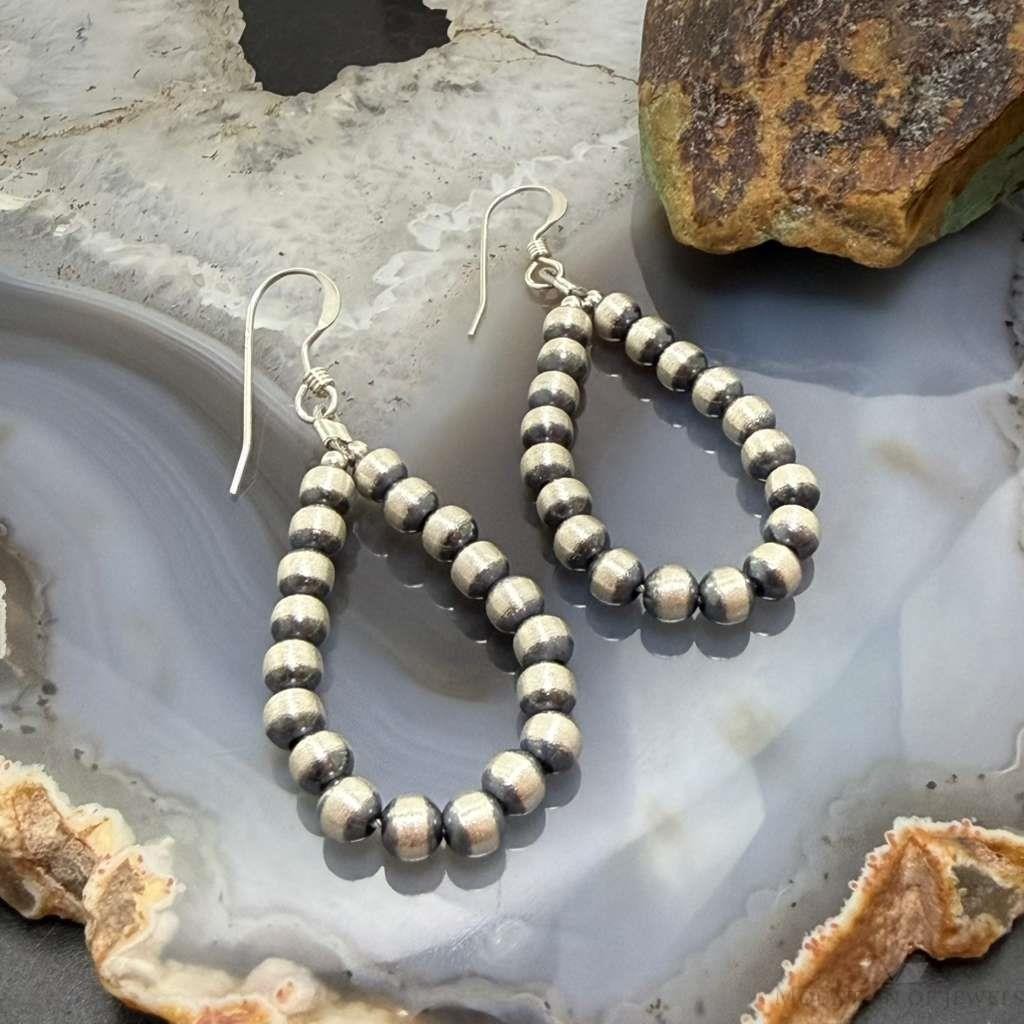 Sterling Silver Southwestern Style 4mm Navajo Pearl Bead Hoop Earrings For Women