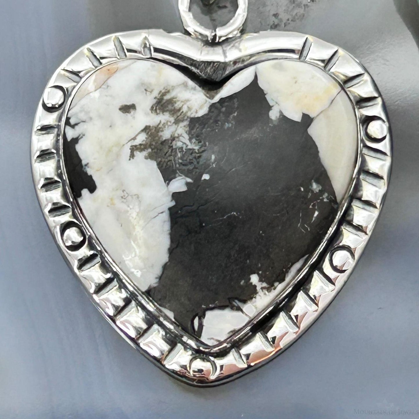 Sterling Silver Southwestern Style White Buffalo Decorated Heart Pendant For Women #2