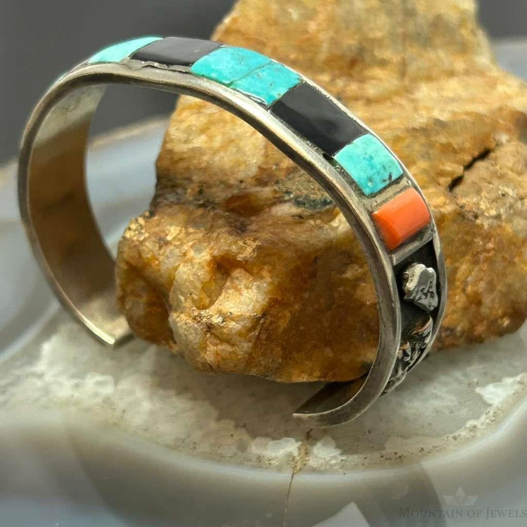 Vintage Earl Bowekaty Zuni Native American Silver Inlay Bracelet For Women