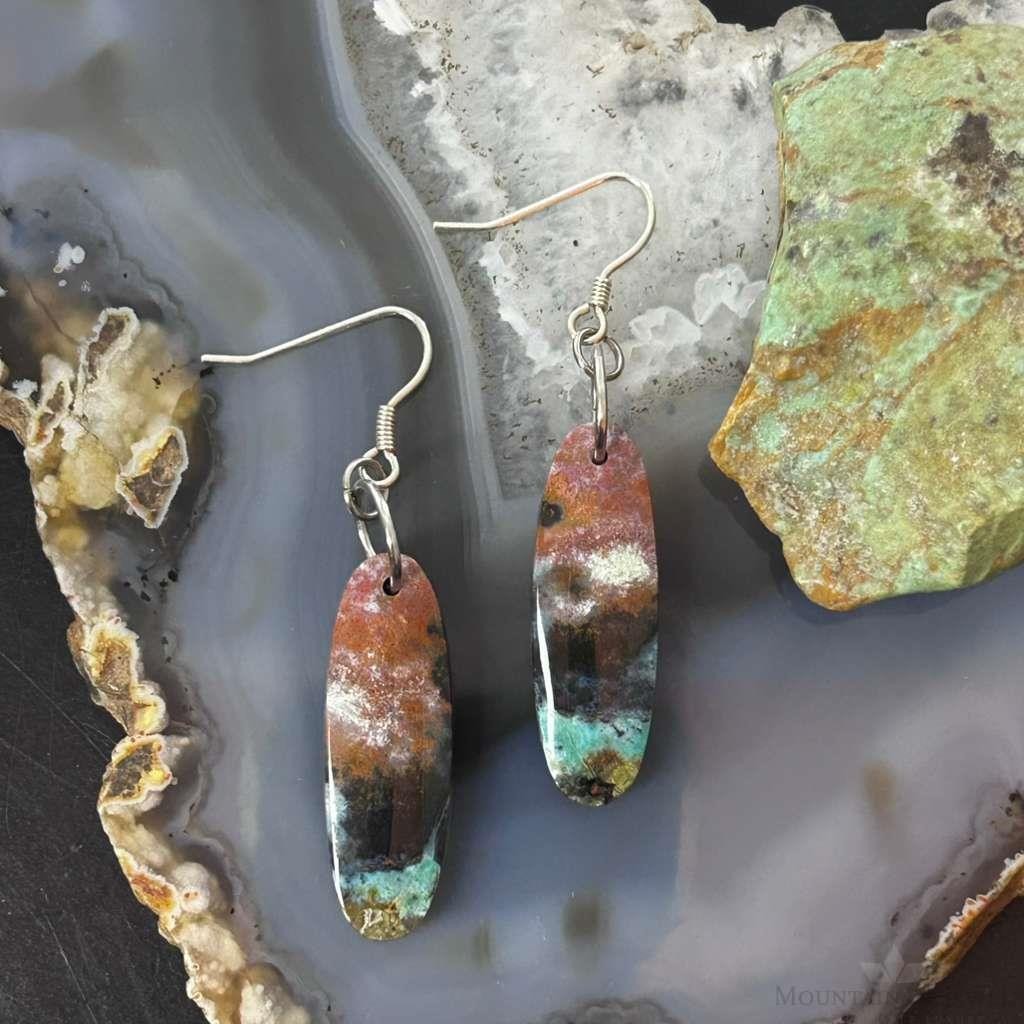 Sterling Silver Oval Chrysocolla Slab Dangle Earrings For Women #330