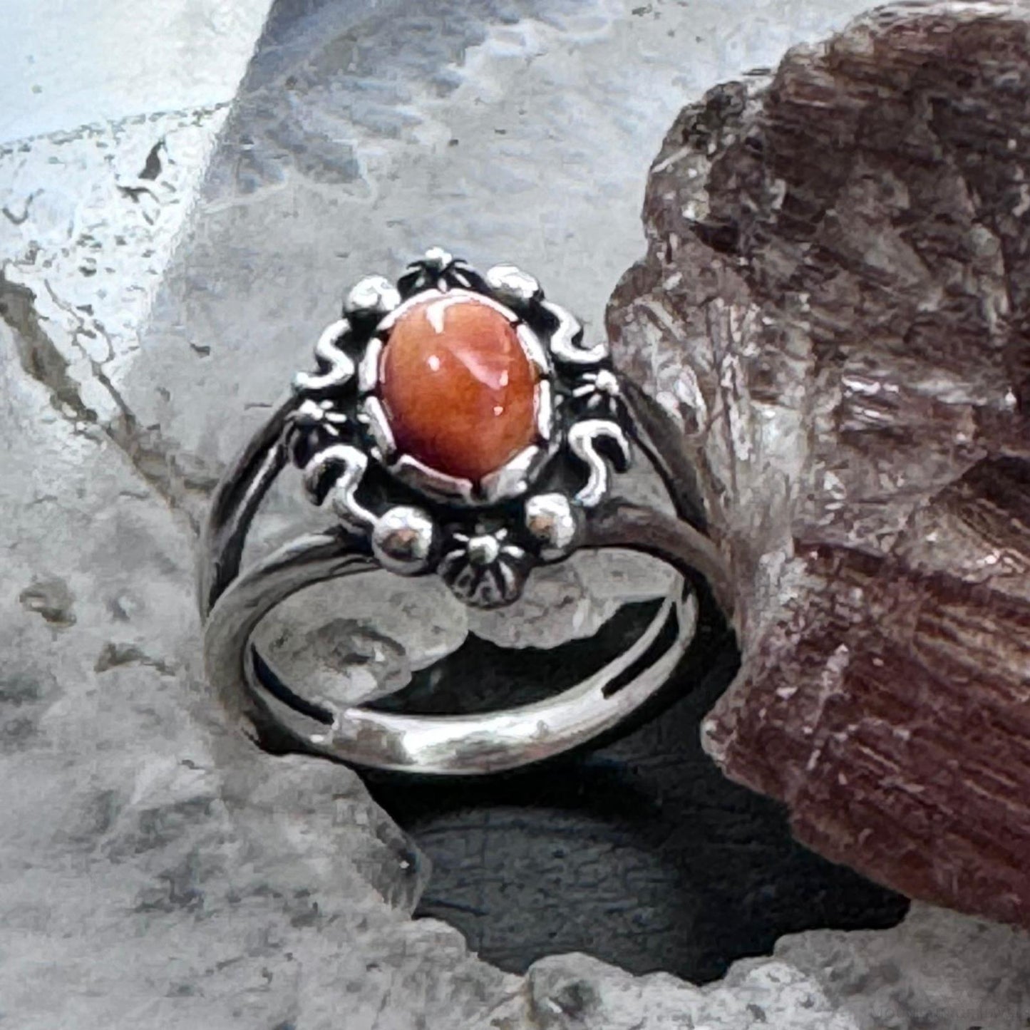 Carolyn Pollack Sterling Silver Orange Spiny Oyster Decorated Split Shank Ring For Women