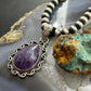 Sterling Silver Southwestern Style Teardrop Charoite Decorated Pendant For Women