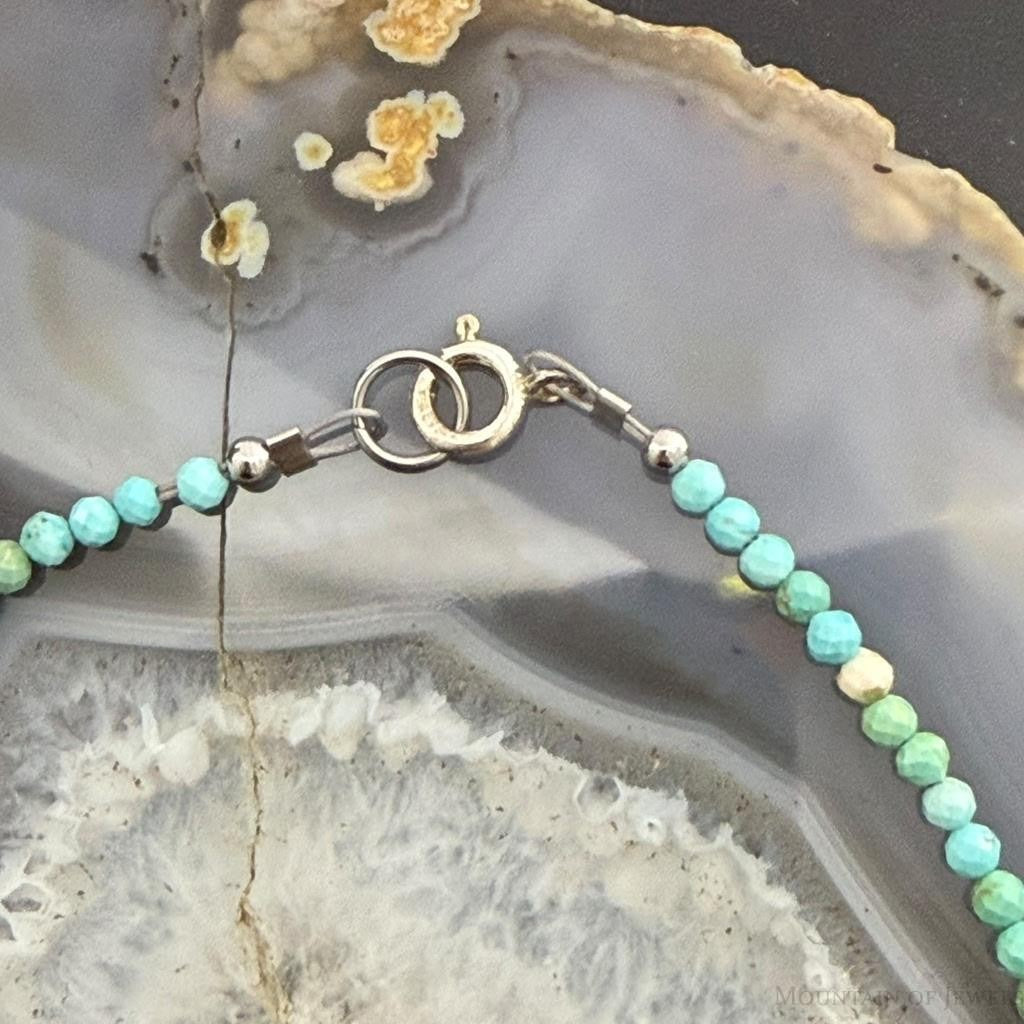 Sterling Silver Southwestern Style 3mm Faceted Turquoise Beads 17" Necklace For Women