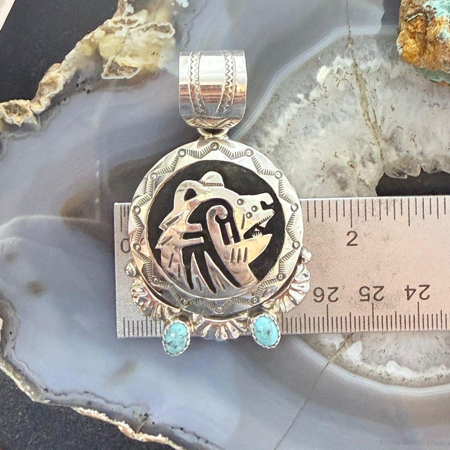 Alonzo Mariano Native American Sterling Silver Overlay Fetish Bear w/Turquoise Unisex Pendant