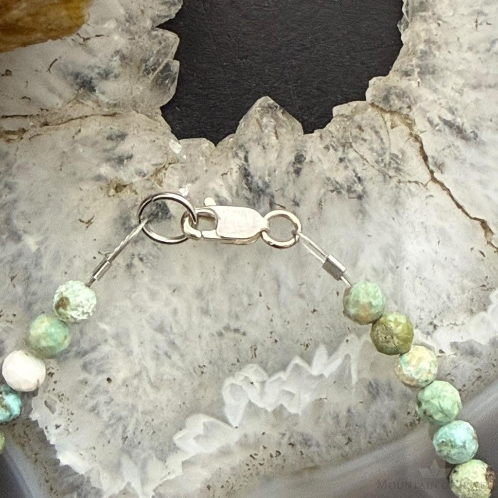 Sterling Silver 4mm Faceted Hubei Turquoise Beads 7.25" Bracelet For Women