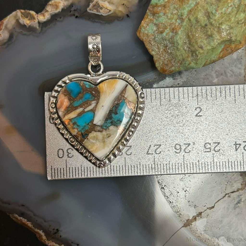 Sterling Silver Southwestern Style Turquoise Spiny Oyster Heart Pendant For Women #3