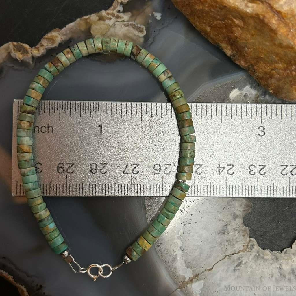 Sterling Silver Turquoise Disk Beads 7.5" Bracelet For Women
