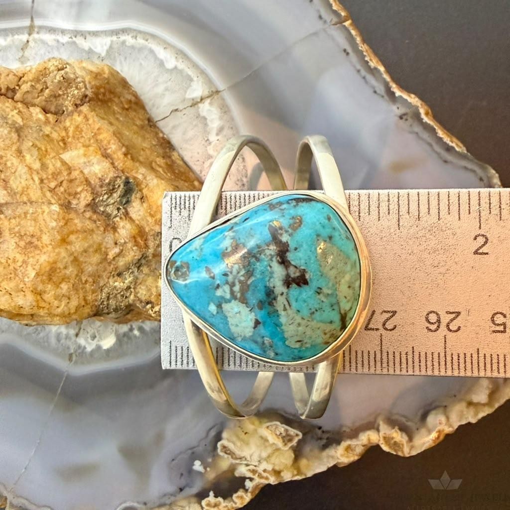 Frank Chavez Sterling Silver Native American Triangle Turquoise Bracelet For Women #1