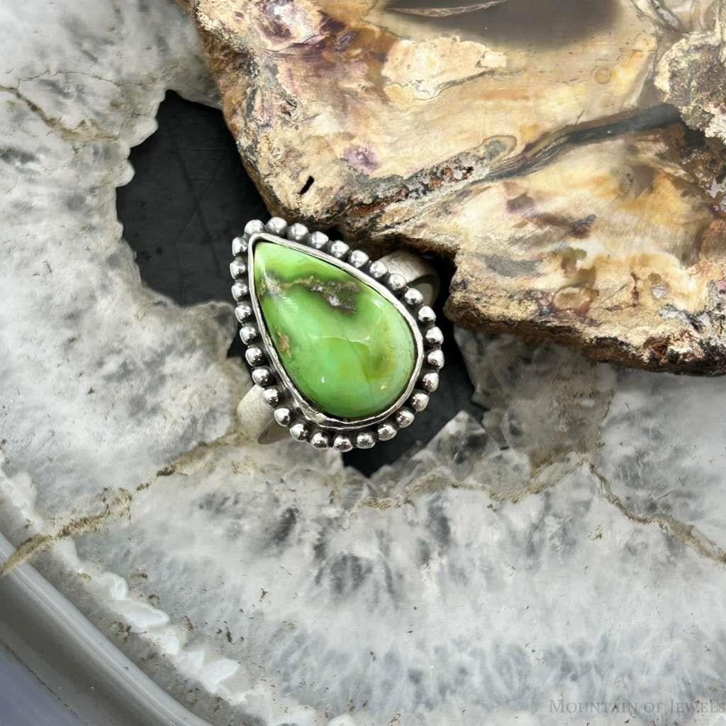 Sterling Silver Southwestern Style Teardrop Sonora Gold Turquoise Adjustable Ring For Women #3