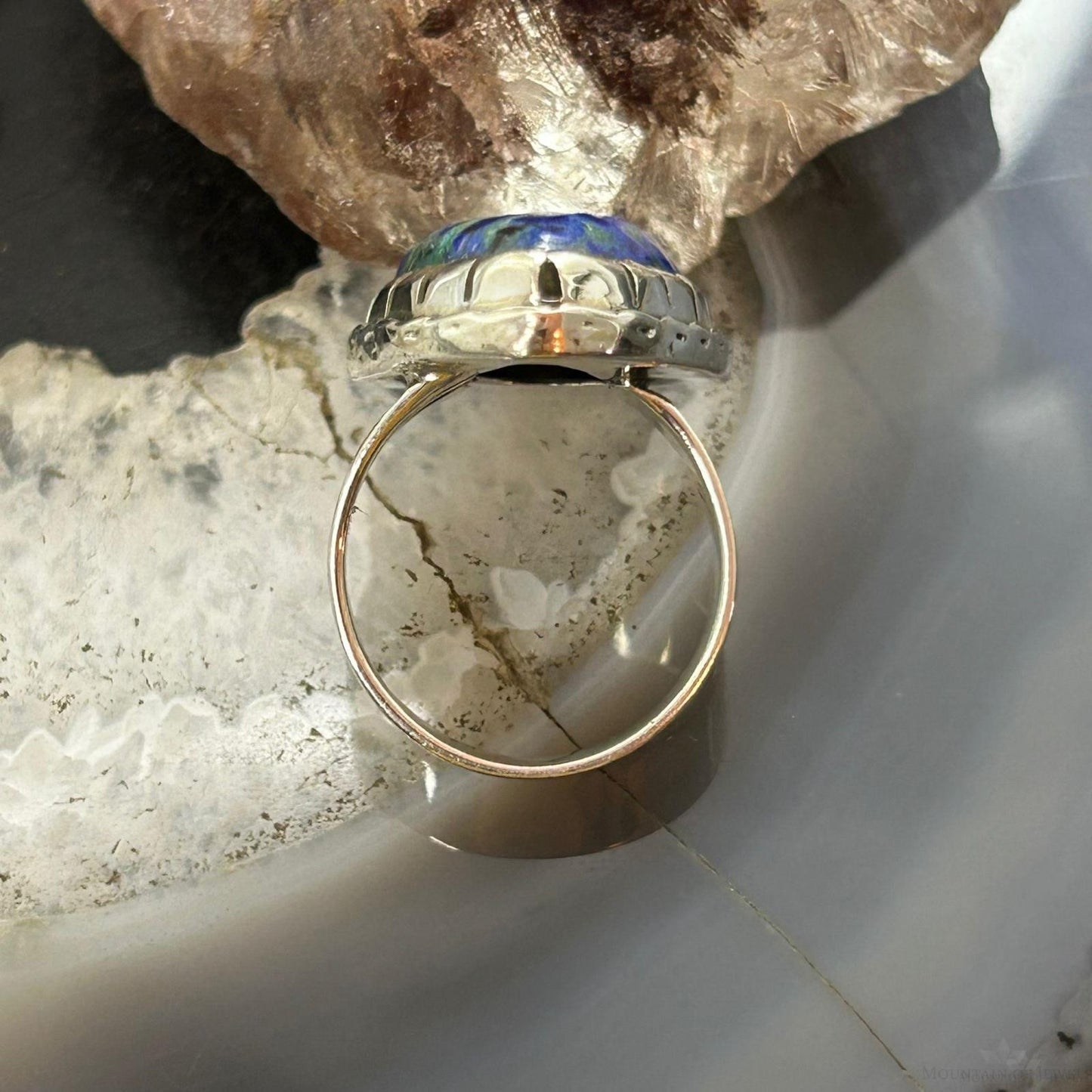 Sterling Silver Southwestern Style Teardrop Azurite Ring Size 7.75 For Women