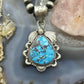 Sterling Silver Southwestern Style Wide Teardrop Kingman Turquoise Pendant For Women