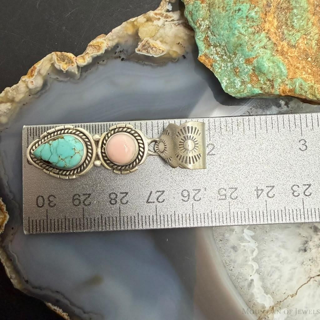 Sterling Silver Southwestern Style Pink Conch & Turquoise Pendant For Women #2